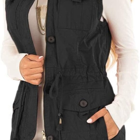 Women's Casual Military Utility Vest Lightweight Sleeveless Drawstring Jackets w